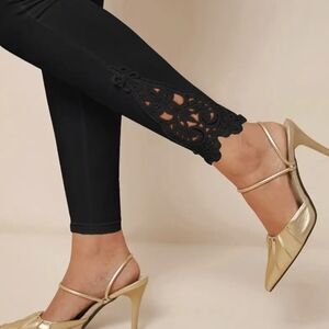 Elegant Black Leggings with Lace Accent